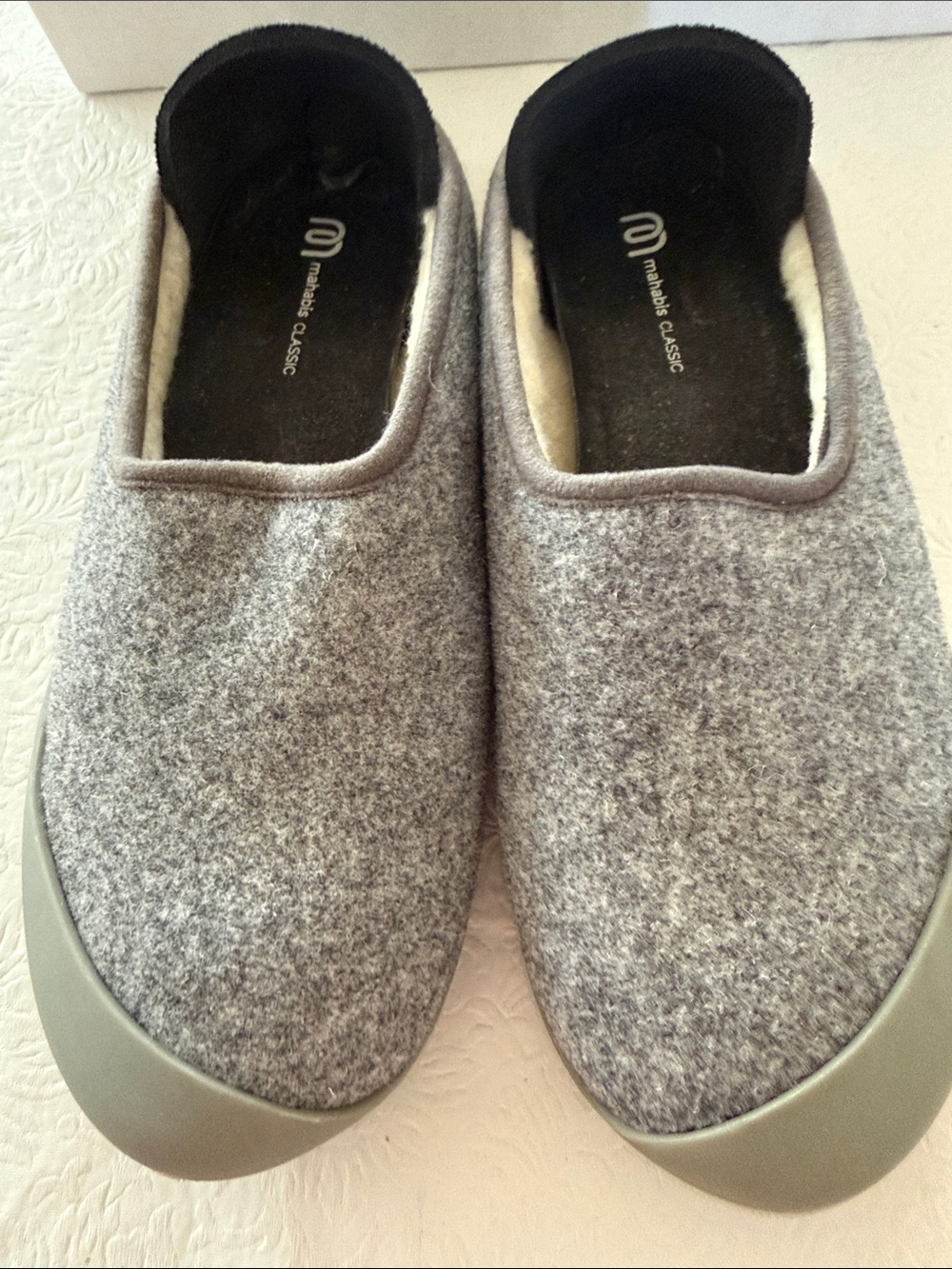 Mahabis Grey Felt Slip-On Slippers with replaceable cover.